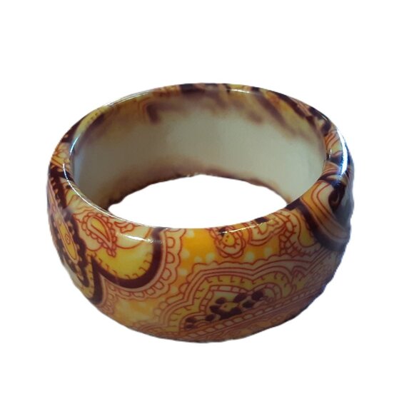 Vintage 1980s Paisley Lucite Thick Chunky Bangle Bracelet Boho Chic Arm Candy - Picture 4 of 4